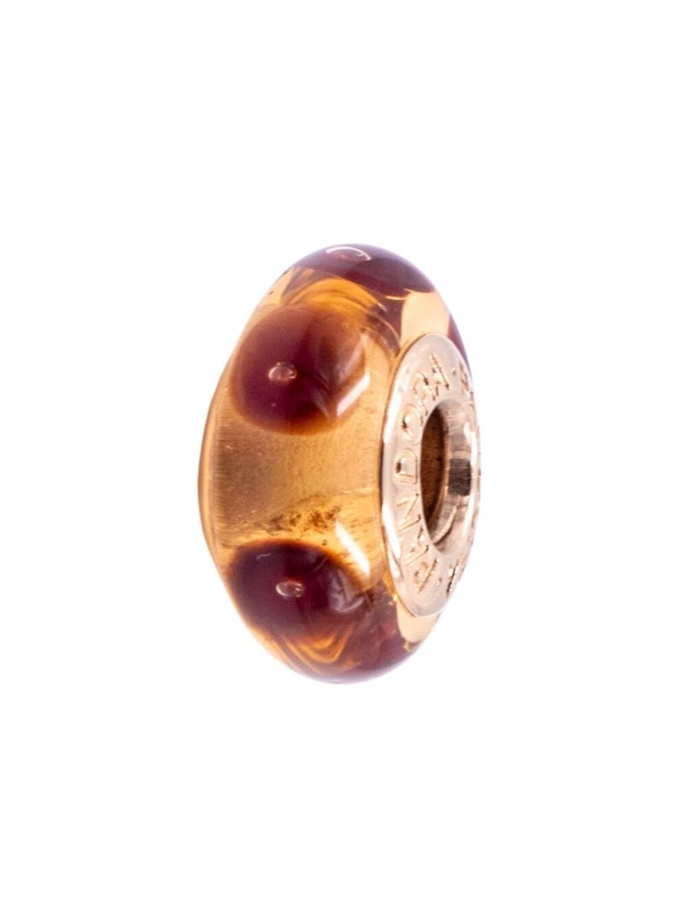Pandora Rare Retired 14K Gold Brown Mystic Murano Glass Charm